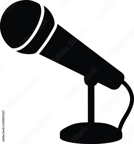 microphone, audio equipment, sound recording, studio setup, black and white, minimalist, simple, iconic, stylized
