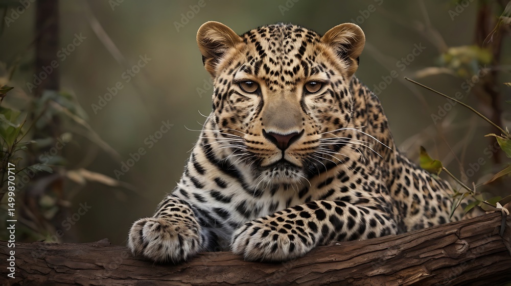Obraz premium Majestic leopard resting on a log in the wild