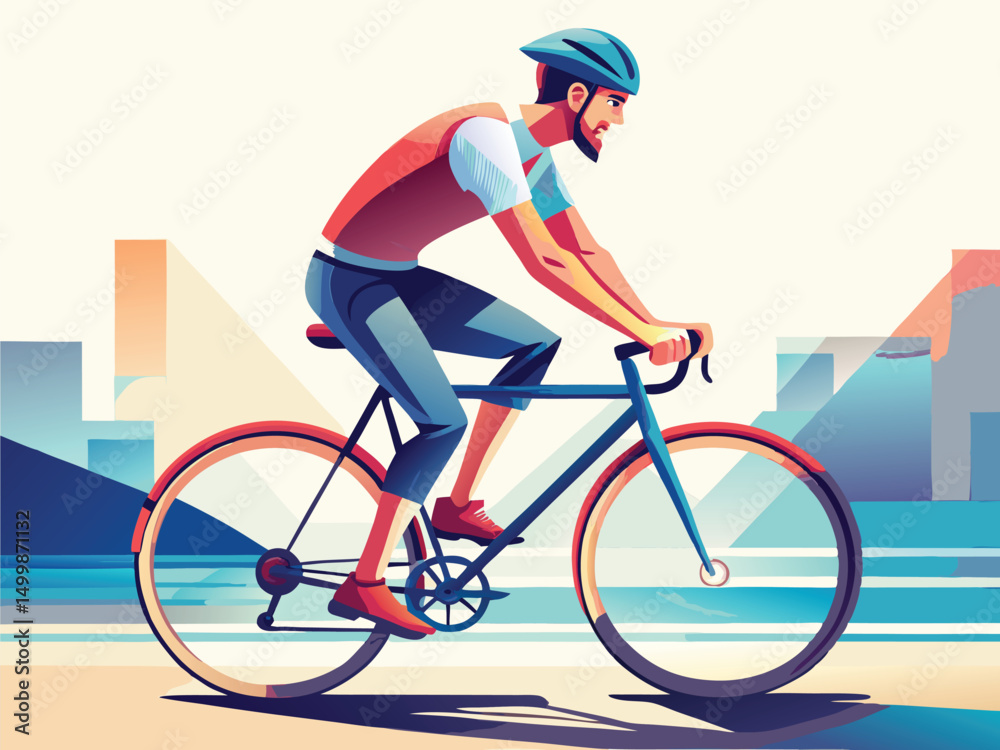 Fototapeta premium male riding bicycle wearing helmet and casual clothing, vector 