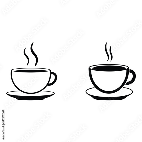 Minimalist Line Art of a Steaming Coffee Cup on Saucer