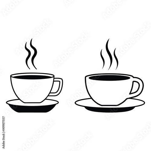 Minimalist Line Art of a Steaming Coffee Cup on Saucer