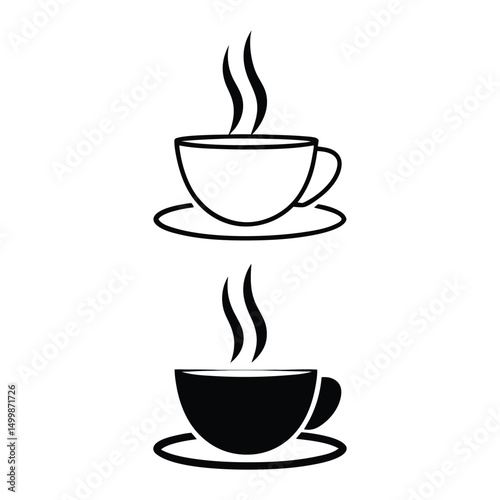 Minimalist Line Art of a Steaming Coffee Cup on Saucer