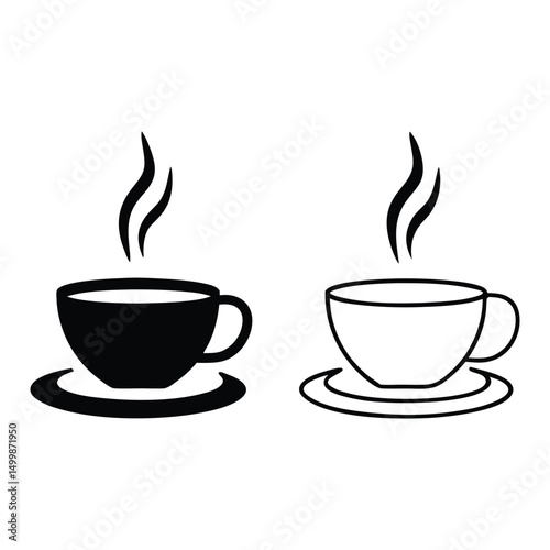 Minimalist Line Art of a Steaming Coffee Cup on Saucer
