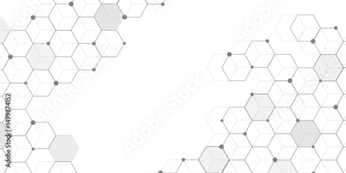 Hexagonal Molecular structure abstract tech network pattern. abstract geometric hexagon with connecting dots and lines. connecting Medical science, technology concept background Vector illustration.	