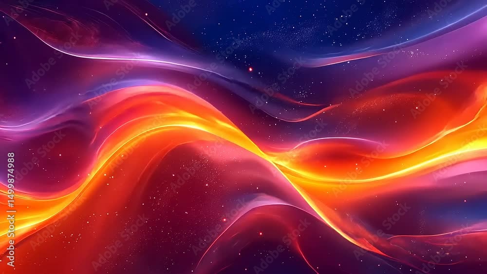 Abstract Nebula Background with Flowing Energy Waves and Starry Particles, space theme