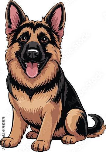 Cute German Shepherd Dog Vector Illustration Sitting