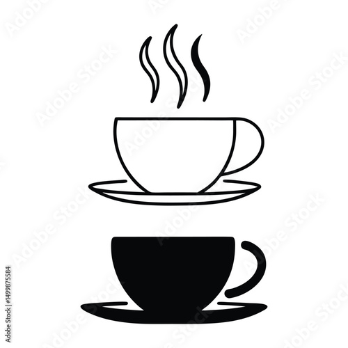 Minimalist Line Art of a Steaming Coffee Cup on Saucer
