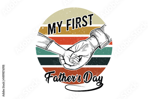My First Father Day. Baby foot prints. Happy Father`s Day greeting card. vector Illustration with a white background.
