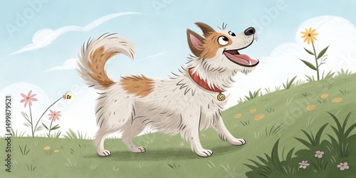 Happy Dog in a Field of Flo...