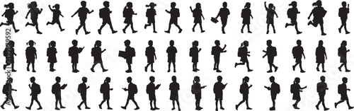 Silhouette of children going to school vector illustration back to school kids education pupils students