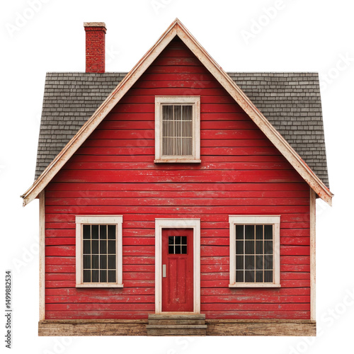 Red wooden house on transparent background