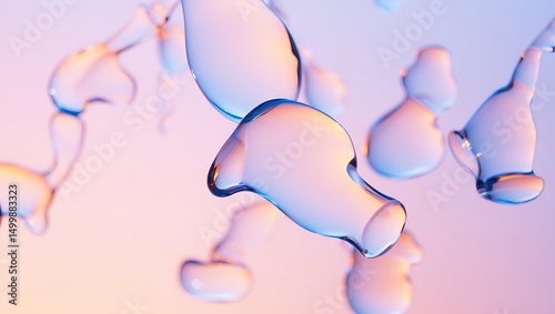 Abstract water drops background for science and technology with fluid art and blue pink gradient 3d