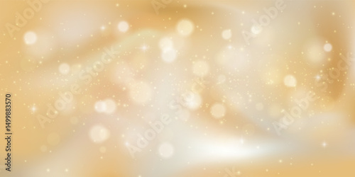 Champagne gold bokeh texture with soft glitter, glow and shimmer. Seamless luxury background with warm beige gradient, festive sparkle and dreamy satin light effect. Elegant cosmetic style vector.