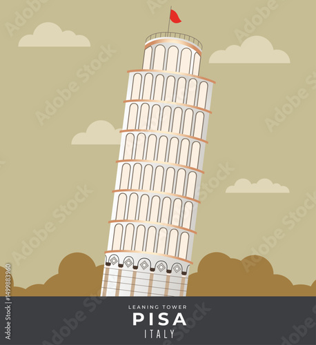 Leaning Tower of Pisa Flat Vector Illustration of Iconic Italian Landmark