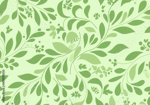 Wallpaper Mural Green floral pattern with leaves and small flowers Torontodigital.ca