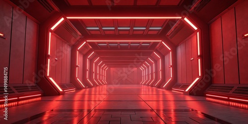 Red Neon Sci-Fi Corridor, F...