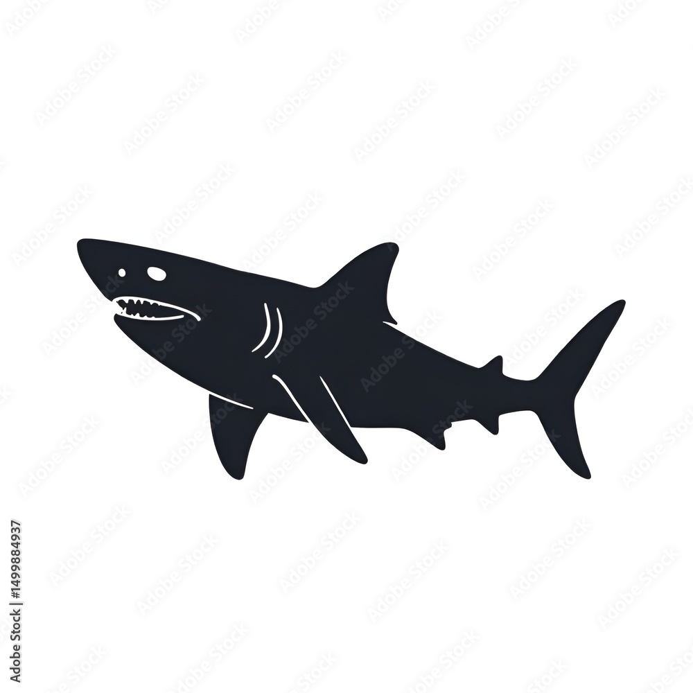Fototapeta premium Stylized Shark Silhouette Facing Right with Triangular Fin on White Background