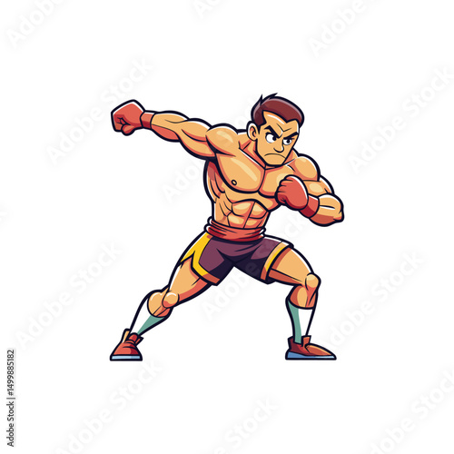 Boxer in Orthodox Fighting Stance  Vector Illustration Design on White Background