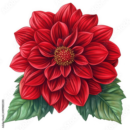 Red dahlia flower bloom on transparent background