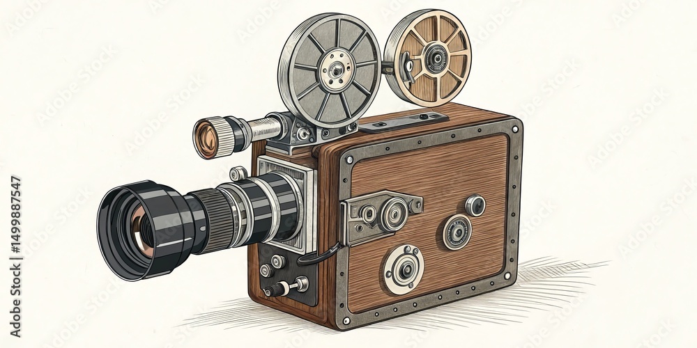 Fototapeta premium Vintage Film Camera Sketch, filmmaking , retro camera