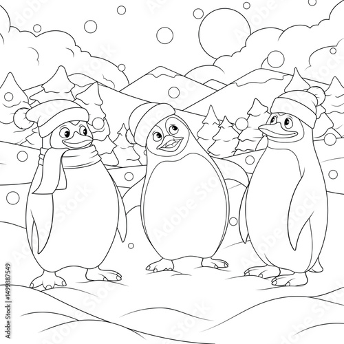 Vector illustration, Penguin Day, coloring