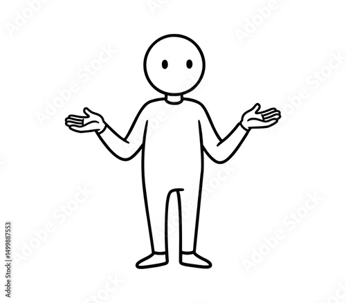 Confused Cartoon Character Vector – Black and White Doodle of "I Don’t Know" Emotion