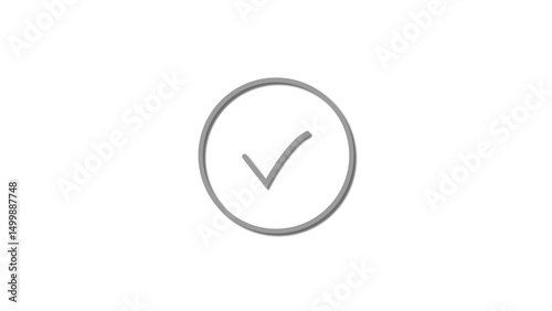 Done text icon gray color 4k illustration. White background 4k video Check mark 4k illustration.