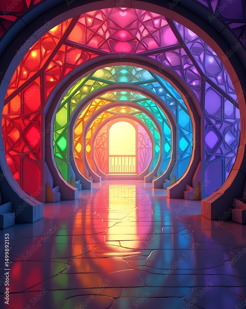 Obraz premium Rainbow archway hallway colorful glass fantasy