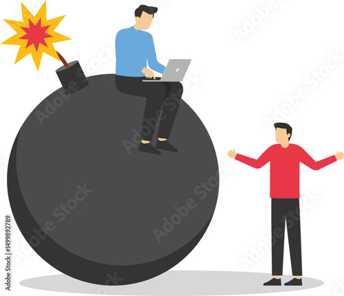 Businessmen work on desk with bomb client waiting for the metaphor of deadline. Illustration For Wallpaper, stock illustration

