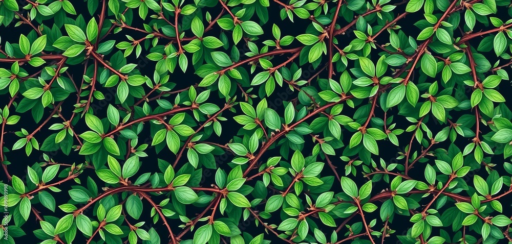 Seamless pattern of delicate green twigs and leaves, backdrop, illustration Seamless pattern of delicate green twigs and leaves, backdrop, illustration