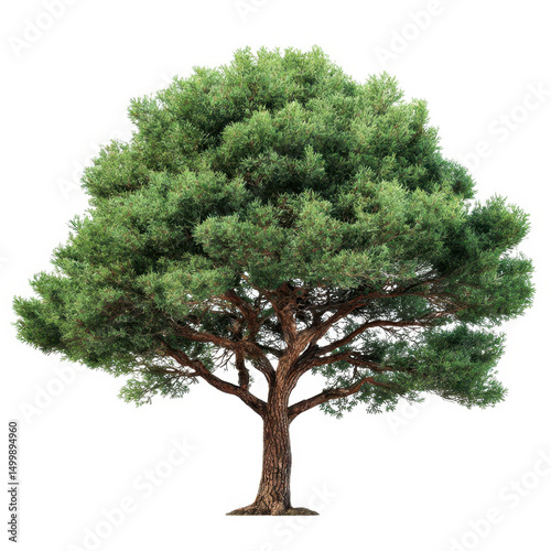 Green tree with a brown trunk isolated on transparent background