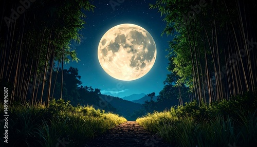 Full Moon Bamboo Forest Path.