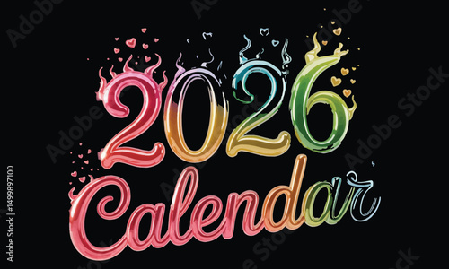 A vibrant and modern  design featuring the year 2026 in various gradient color