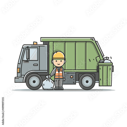 vector drawing of garbage truck driver character .Generative AI