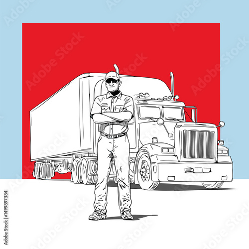 vector drawing of truck driver .Generative AI