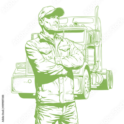 vector drawing of truck driver .Generative AI