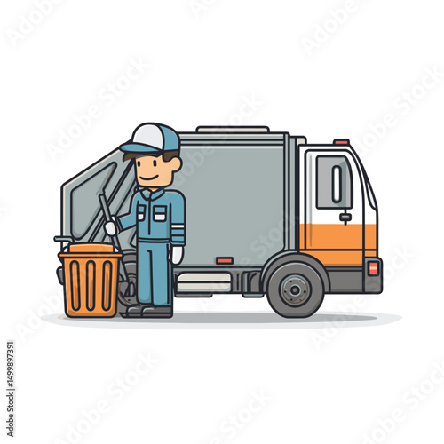 vector drawing of garbage truck driver character .Generative AI