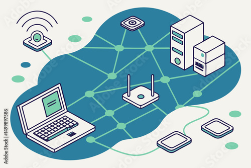Connected Devices Illustration for Networking and Communication	