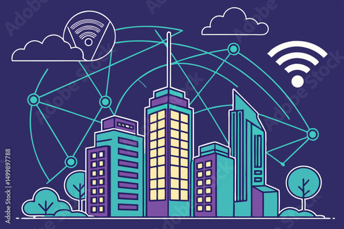 smart city tech style backgrund abstract city background