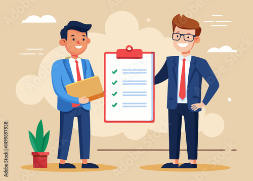  businessmen stand together holding a chart . business man with clipboard