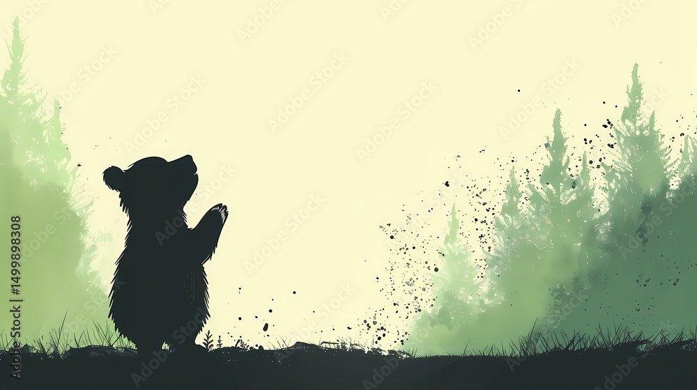 Naklejka premium Silhouette of a bear cub in a forest