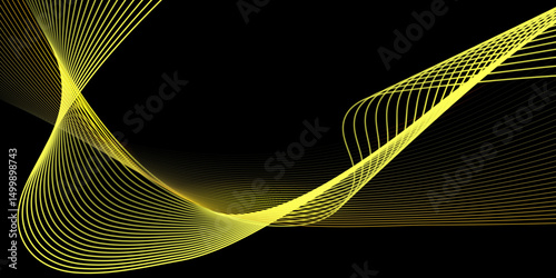 Dark abstract background with a glowing yellow waves, abstract background.
