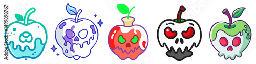 Set of Poison Apples –  Vector Illustrations of Fairytale Fantasy Themed Poison Apple 
