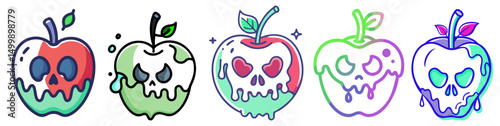 Set of Poison Apples –  Vector Illustrations of Fairytale Fantasy Themed Poison Apple 
