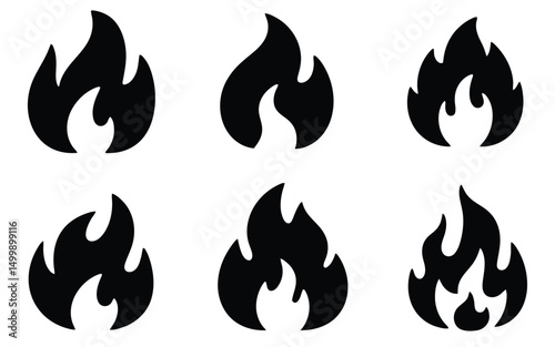 Vector art of Collection of flame icons isolated on white background