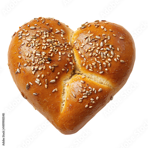 Heart shaped bun with sesame and sunflower seeds png