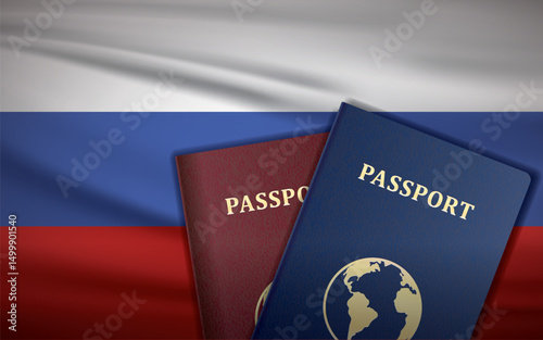 Russia Passport with Russian Flag Background	