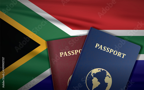 South Africa Passports with South Africa Flag Background	