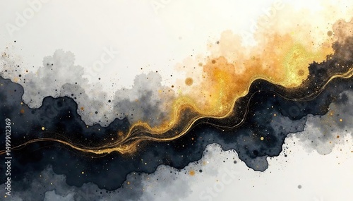 Subtle gold & black watercolor wash, flowing diagonal lines, soft light , calm, elegant, wash