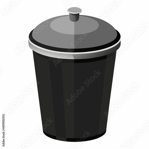 black color silver lid food drum, pot vector icon on white background